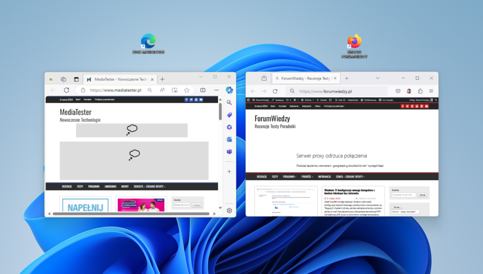 Skróty internetowe otwierane w różnych przeglądarkach – jak zrobić skróty na pulpicie Windows do stron WWW jednocześnie w FIREFOX i EDGE